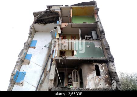 Non Exclusive: BORODIANKA, UKRAINE - APRIL 25, 2022 - The interior of apartments are pictured inside a residential building damaged as a result of Rus Stock Photo