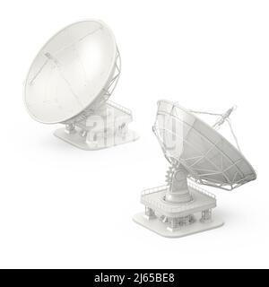 Row Of Big Satellite Dish Antenna Radars on a white background. 3d ...