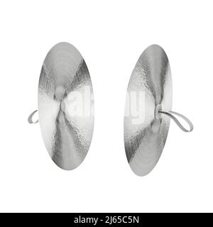 Pair Of Musical Instrument Silver Cymbals on a white background. 3d Rendering Stock Photo