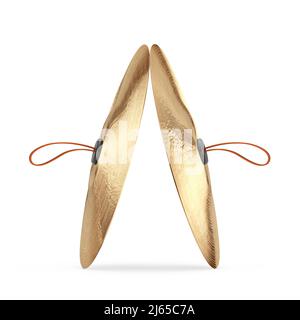 Pair Of Musical Instrument Cymbals on a white background. 3d Rendering Stock Photo