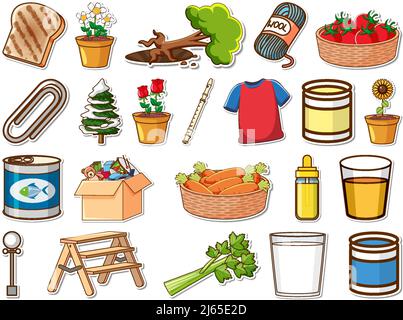 Sticker set of mixed daily objects illustration Stock Vector