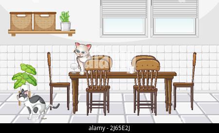 Set of different domestic animals in kitchen illustration Stock Vector