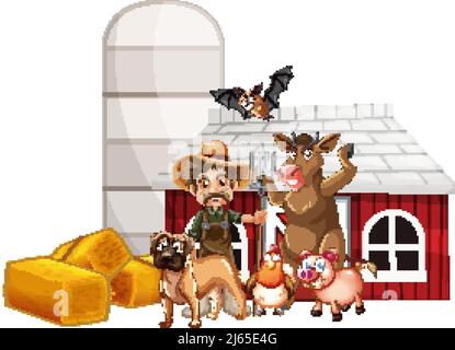 Farming theme with many animals illustration Stock Vector
