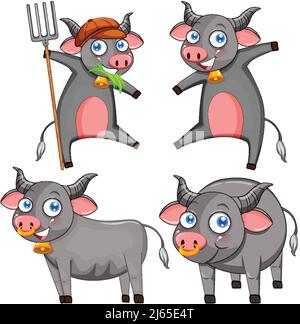 Set of different grey cows  illustration Stock Vector