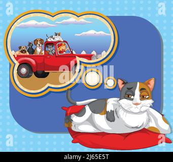 A cat thinking with callouts illustration Stock Vector