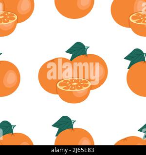 Whole and half orange seamless pattern. Vector illustration in flat style. Fruit print. Stock Vector