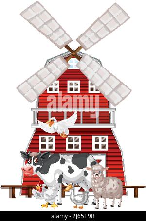 Farming theme with many animals illustration Stock Vector
