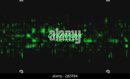 Abstract vector green cyberpunk halftone sound wave. Scrathed dotted texture element. Stock Vector
