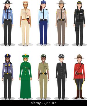 Detailed illustrations of police different countries in a flat style on a white background. Stock Vector