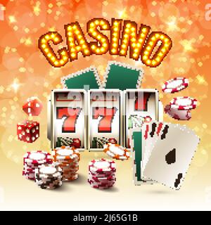 Games realistic bright composition with glow and isolated objects on the casino theme vector illustration Stock Vector