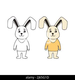Funny rabbit doodle icon. Cute pets vector art on white background. Stock Vector