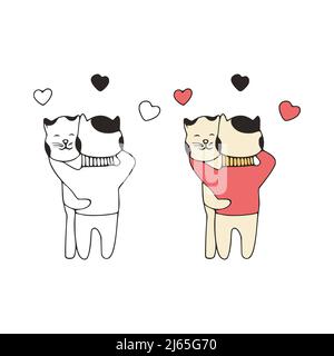 Cat love cute smile hug lover logo icon illustration on