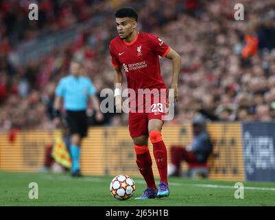Liverpool, England, 27th April 2022.   Luis Diaz of Liverpool during the UEFA Champions League match at Anfield, Liverpool. Picture credit should read: Darren Staples / Sportimage Credit: Sportimage/Alamy Live News Stock Photo