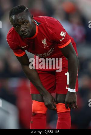 Liverpool, England, 27th April 2022.   Sadio Mane of Liverpool during the UEFA Champions League match at Anfield, Liverpool. Picture credit should read: Darren Staples / Sportimage Credit: Sportimage/Alamy Live News Stock Photo
