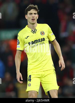 Liverpool, England, 27th April 2022.   Pau Torres of Villarreal during the UEFA Champions League match at Anfield, Liverpool. Picture credit should read: Darren Staples / Sportimage Credit: Sportimage/Alamy Live News Stock Photo