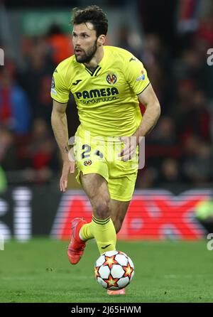 Liverpool, England, 27th April 2022.   Alfonso Pedraza of Villarreal during the UEFA Champions League match at Anfield, Liverpool. Picture credit should read: Darren Staples / Sportimage Credit: Sportimage/Alamy Live News Stock Photo