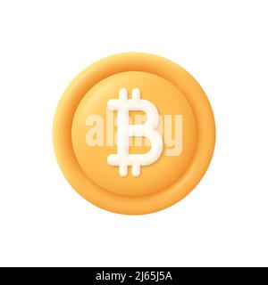 Gold Bitcoin coin. Cryptocurrency, blockchain, finance and investment concept. 3d vector icon. Cartoon minimal style. Stock Vector
