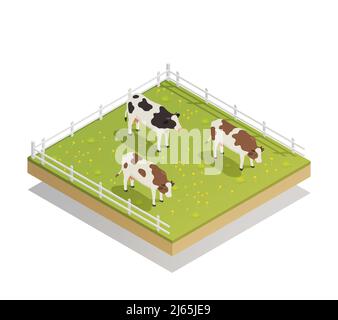 Isometric dairy factory elements set with farm packaging bottles cans ...