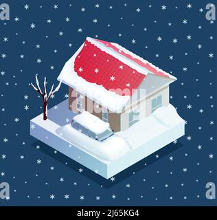 Natural snow disaster with extreme snowfall symbols on blue background vector illustration Stock Vector