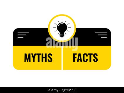 Fact and myth with lightbulb icon vector set. Stock Vector