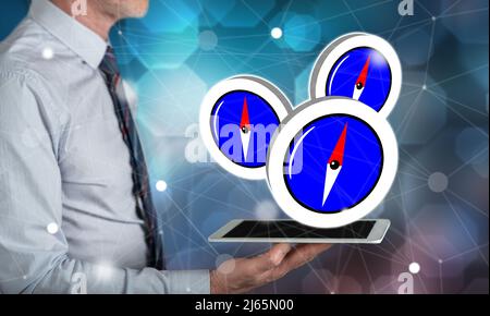 Business guidance concept above a tablet held by a man Stock Photo