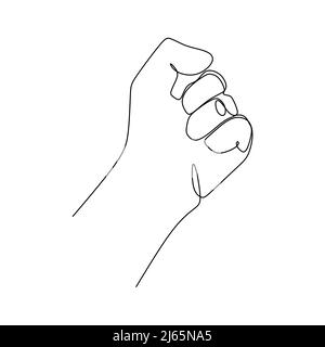 Clenched hand or fist gesture continuous line draw design. Sign and symbol of hand gestures. Single continuous drawing line. Hand drawn style art Stock Vector