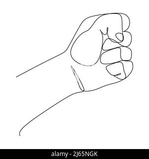 Clenched hand or fist gesture continuous line draw design. Sign and symbol of hand gestures. Single continuous drawing line. Hand drawn style art Stock Vector