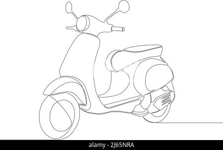 single line drawing of classic motor scooter isolated on white background, line art vector illustration Stock Vector