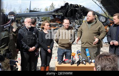 Non Exclusive: HOSTOMEL, UKRAINE - APRIL 27, 2022 - President of the Assembly of the Republic of North Macedonia Talat Xhaferi, President of the Natio Stock Photo