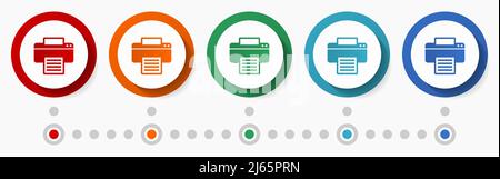 Clock concept vector icon set, infographic template, flat design circle colorful web buttons in 5 color options Stock Vector
