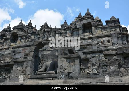 The Stone Carvings of Borobudur Temple, Java, Indonesia Stock Photo