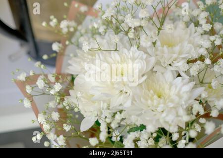 Delicate Bouquet of Roses Wrapped in Bright Floral Paper Stands on a Blue  Background. Stock Image - Image of plant, banner: 255145623