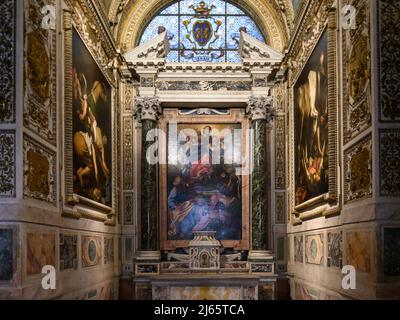 Rome. Italy. Basilica di Santa Maria del Popolo. The Cerasi Chapel (La Cappella Cerasi).  The Cerasi Chapel, famous for masterpieces by Caravaggio,  t Stock Photo