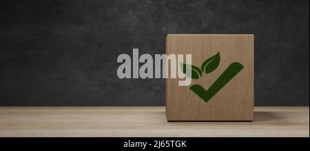 Approved, ecology sign checkmark and leaf 3D Rendering Stock Photo