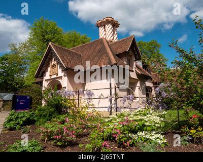 London, England, Great Britain - April 26, 2022: Old English house style inside Fulham House and Garden Park in a daytime. Stock Photo