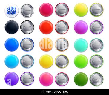 Isolated realistic mockup badge colorful icon set with place for text and multicolored front side vector illustration Stock Vector