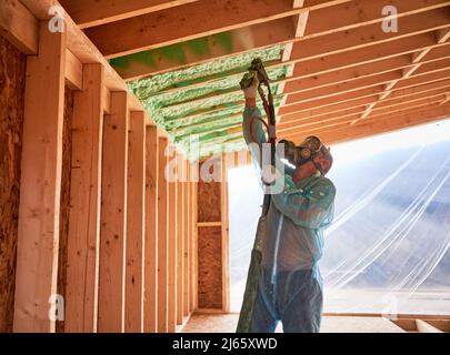 Worker is using a polyurethane foam for installation of window sill Stock  Photo - Alamy