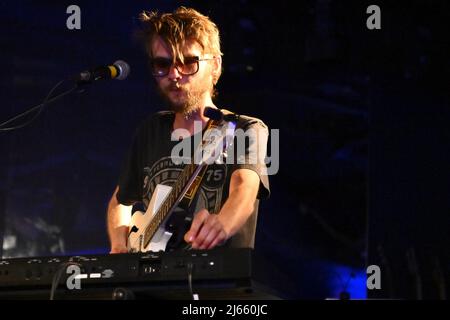 Ciampino, Italy. 27th Apr, 2022. Boris Willems of Hugs of the Sky during the opening concert of The Sisters Of Mercy on 27th April 2022 at the Orion Club in Ciampino, Italy. Credit: Independent Photo Agency/Alamy Live News Stock Photo