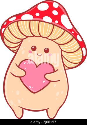 cute smiling cartoon fly agaric mushroom. Vector illustration Stock Vector