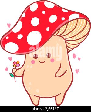 cute smiling cartoon fly agaric mushroom. Vector illustration Stock Vector
