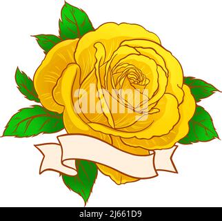 Beautiful yellow rose flower with place for text. Vector illustration Stock Vector