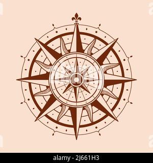 Vintage Wind rose compass. Vector illustration Stock Vector