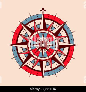 Vintage Wind rose compass. Vector illustration Stock Vector