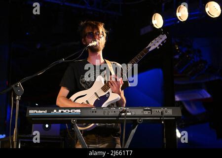 Ciampino, Italy. 27th Apr, 2022. Boris Willems of Hugs of the Sky during the opening concert of The Sisters Of Mercy on 27th April 2022 at the Orion Club in Ciampino, Italy. Credit: Independent Photo Agency/Alamy Live News Stock Photo