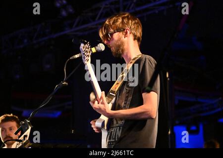 Boris Willems of Hugs of the Sky during the opening concert of The Sisters Of Mercy on 27th April 2022 at the Orion Club in Ciampino, Italy. Stock Photo