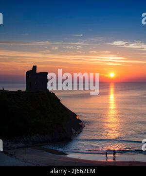 Sunset at Ballybunion Castle, County Kerry, Ireland Stock Photo