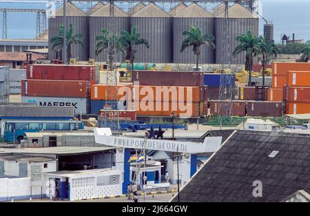 Ghana,Tema; terminal Freeport of  Takoradi with containers for transport. Stock Photo