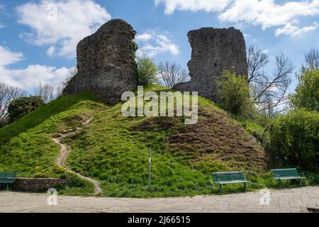 Llandovery Castle is a late thirteenth-century, Grade II listed, castle ruin in the town of Llandovery in Carmarthenshire, Wales. Stock Photo