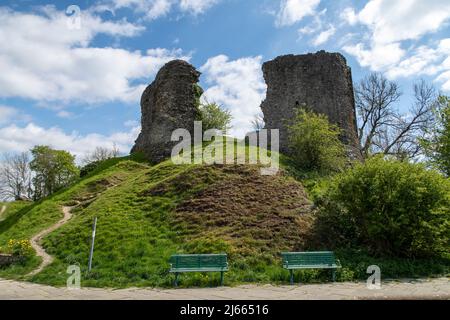 Llandovery Castle is a late thirteenth-century, Grade II listed, castle ruin in the town of Llandovery in Carmarthenshire, Wales. Stock Photo