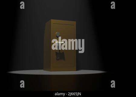 Safe in the dark illuminated by a beam of light. 3D render Stock Photo